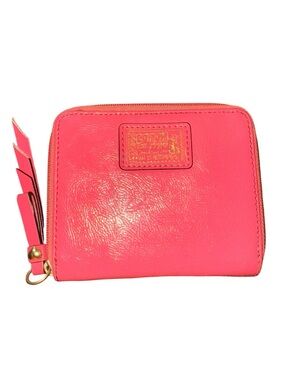 Coach Poppy Pink Zip-Around Leather Wallet with Tassel